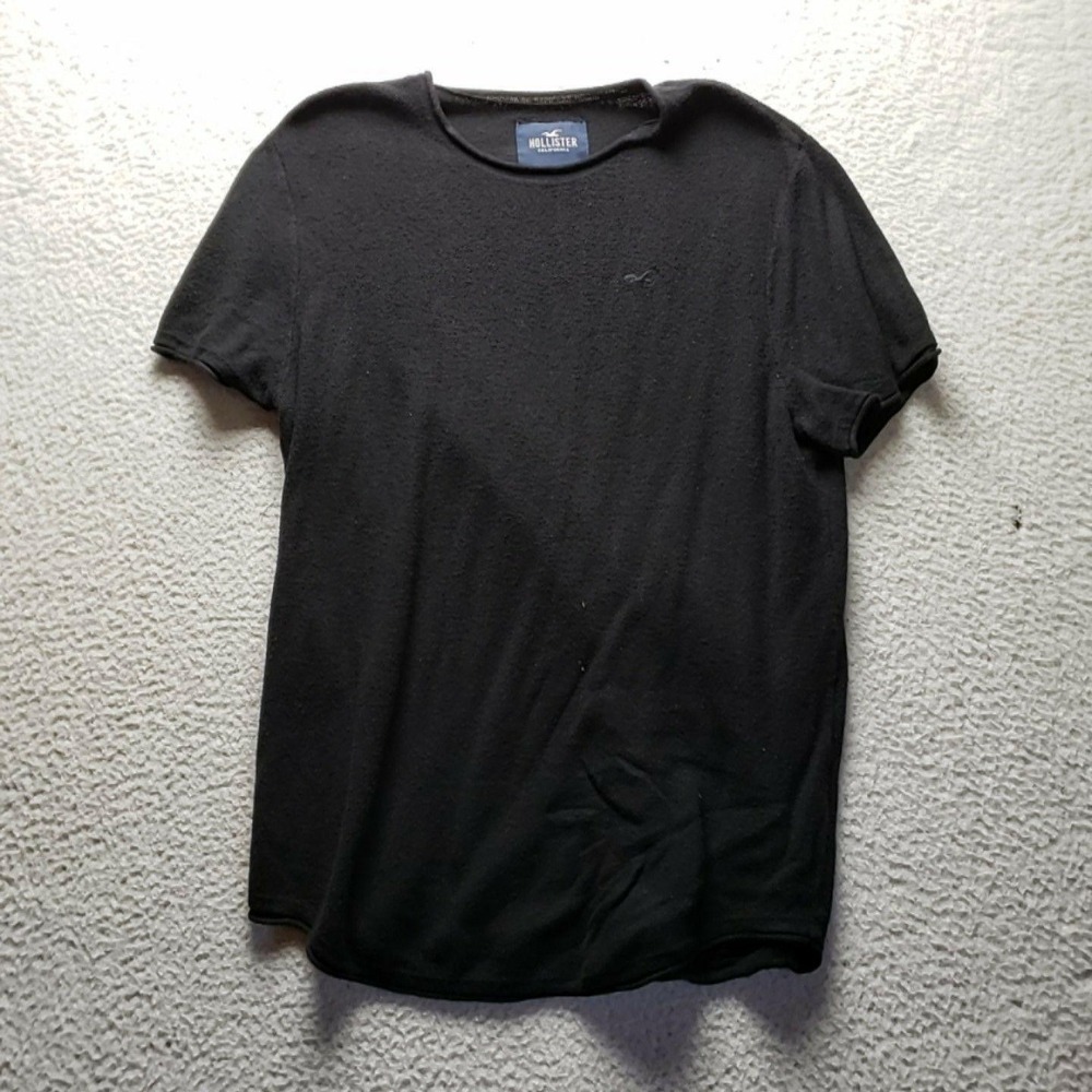 Hollister Shirt Mens XL Black Logo Crewneck Knit Basic Tee Casual Solid